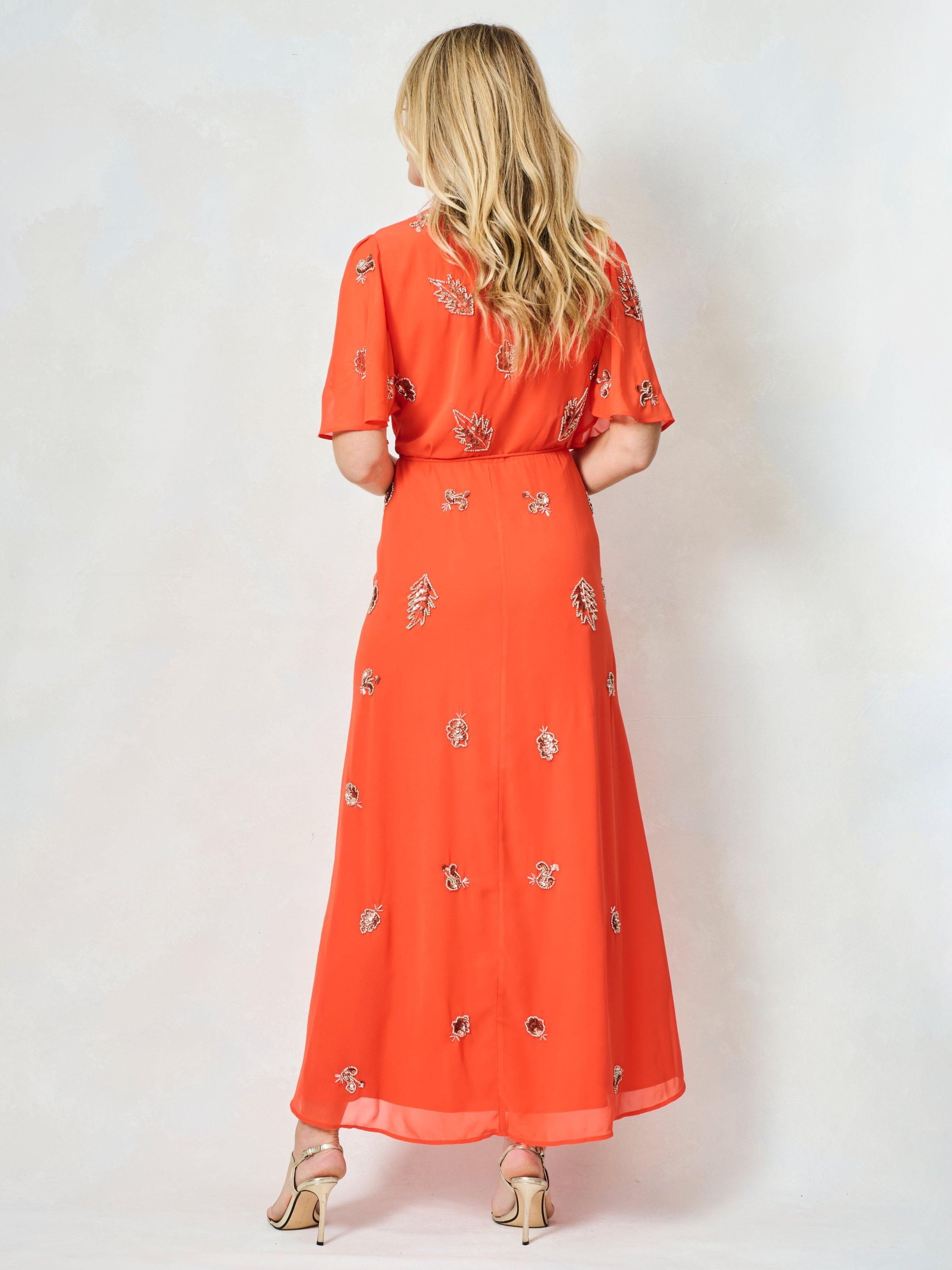 Product image 4 of 6, which shows Hope & Ivy The Alana Embellished Wrap Maxi Dress, Orange, 6