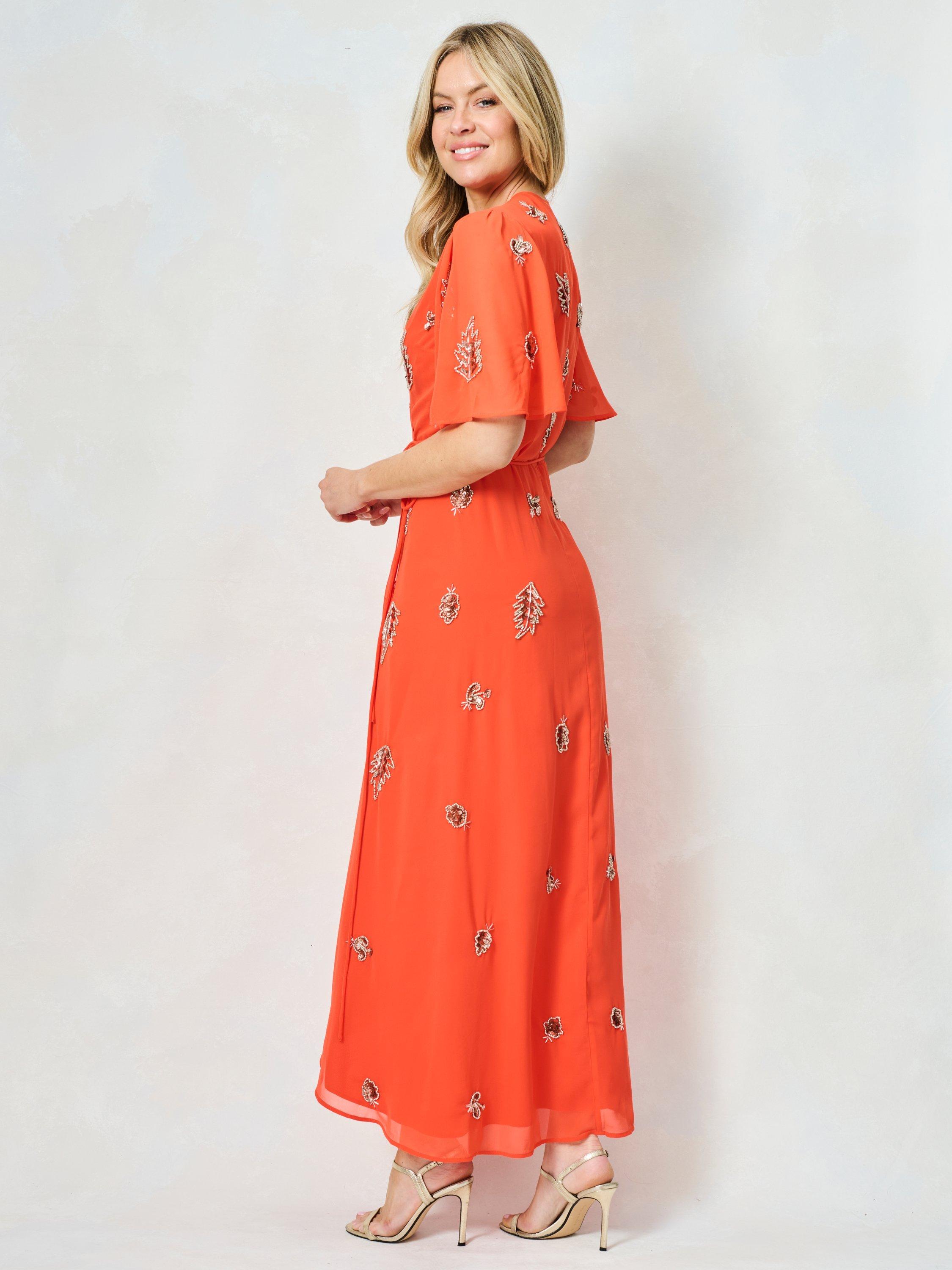 Product image 5 of 6, which shows Hope & Ivy The Alana Embellished Wrap Maxi Dress, Orange, 6