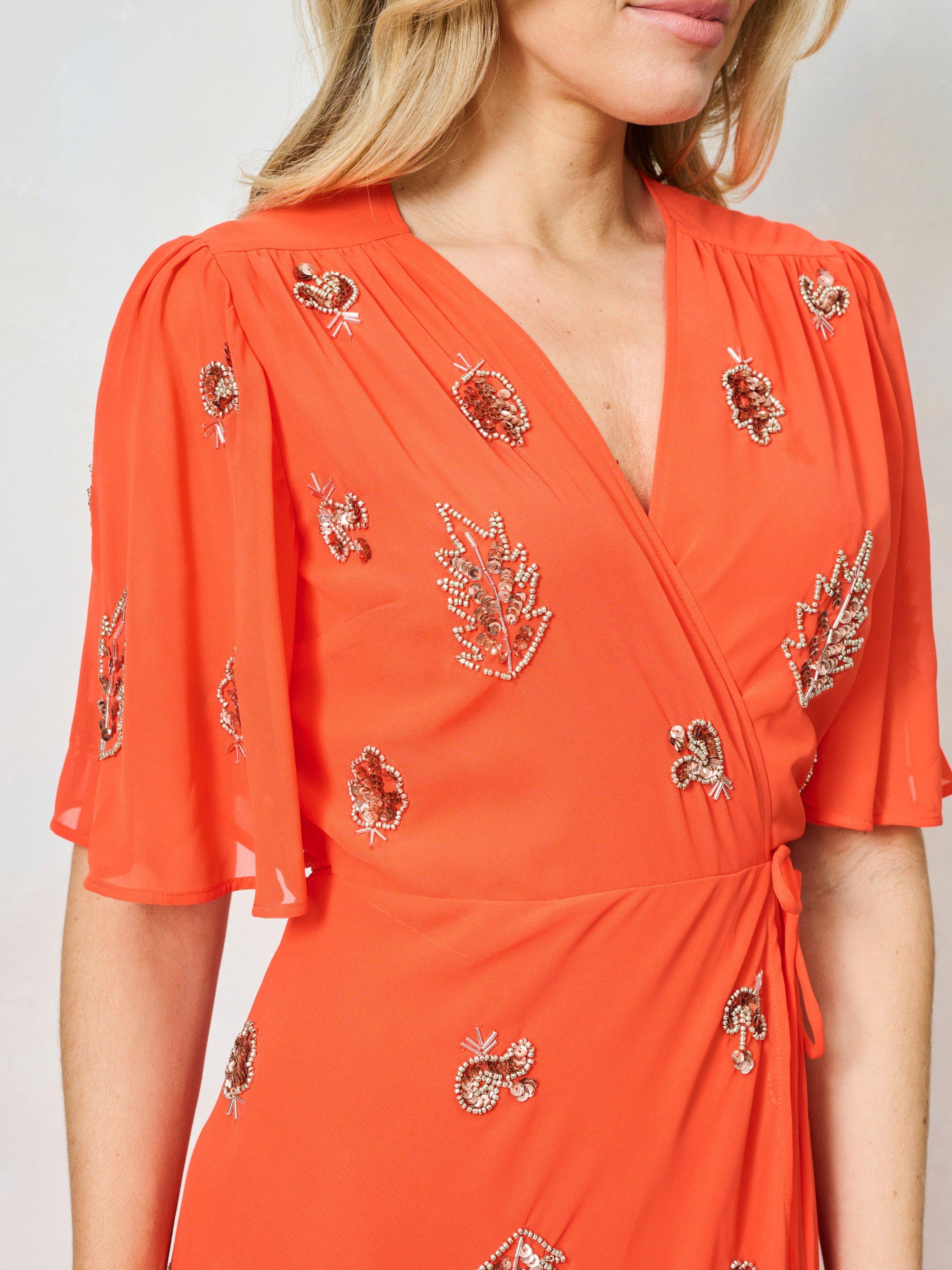 Product image 6 of 6, which shows Hope & Ivy The Alana Embellished Wrap Maxi Dress, Orange, 6