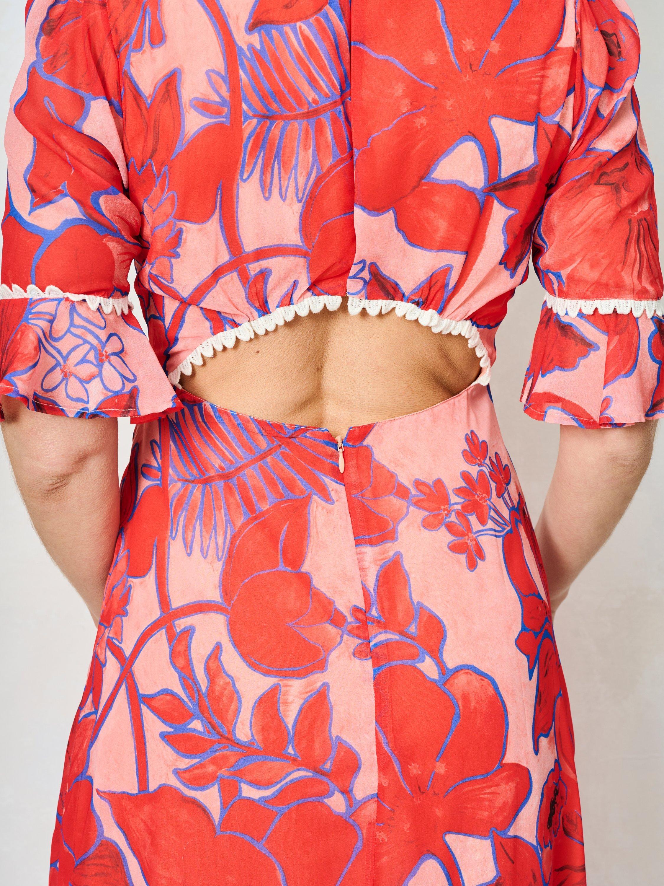 Product image 4 of 5, which shows Hope & Ivy The Amaya Floral Open Back Maxi Dress, Orange/Multi, 8