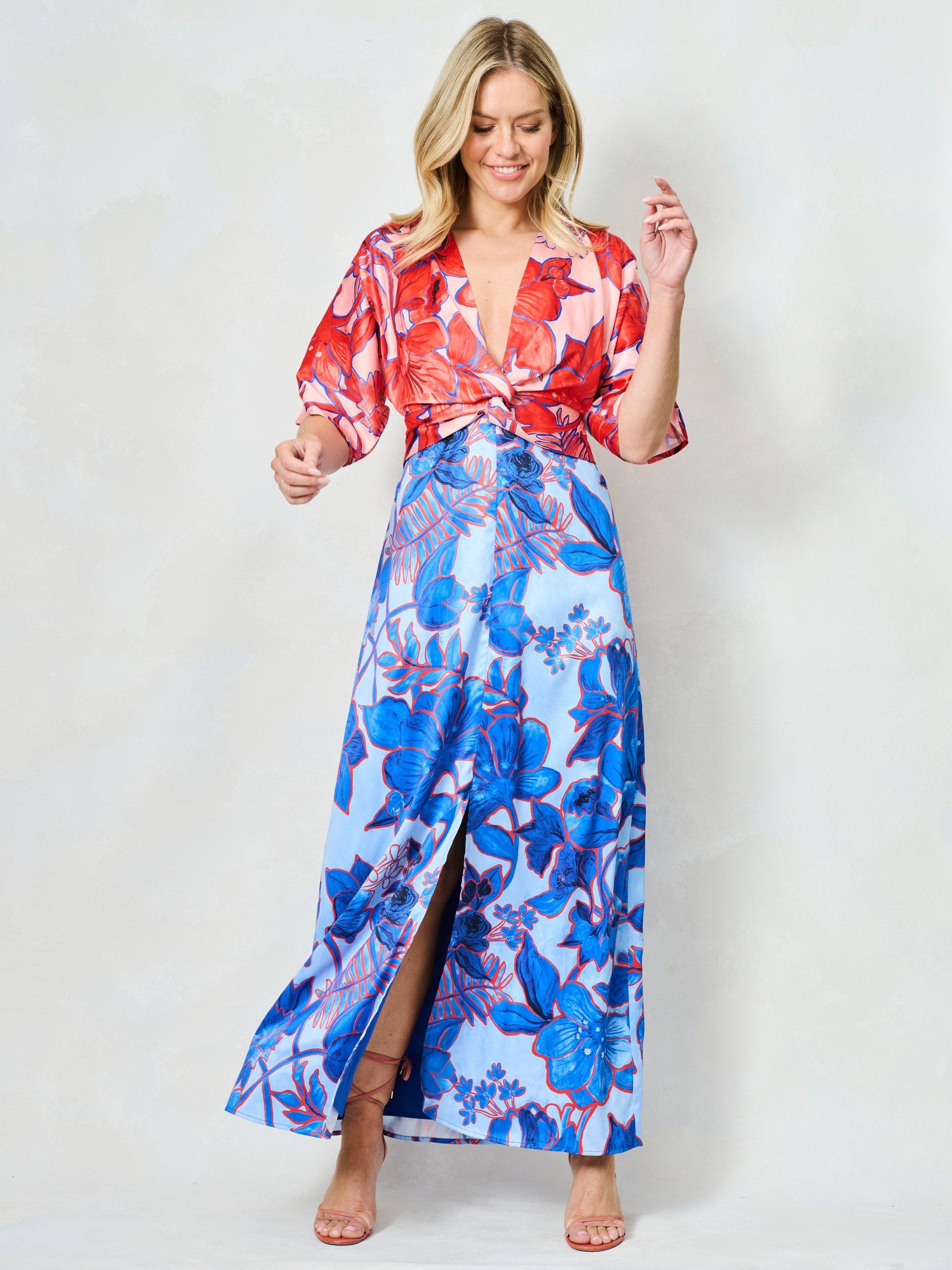 Product image 1 of 5, which shows Hope & Ivy The Bernadette Colour Block Floral Maxi Dress, Multi, 8
