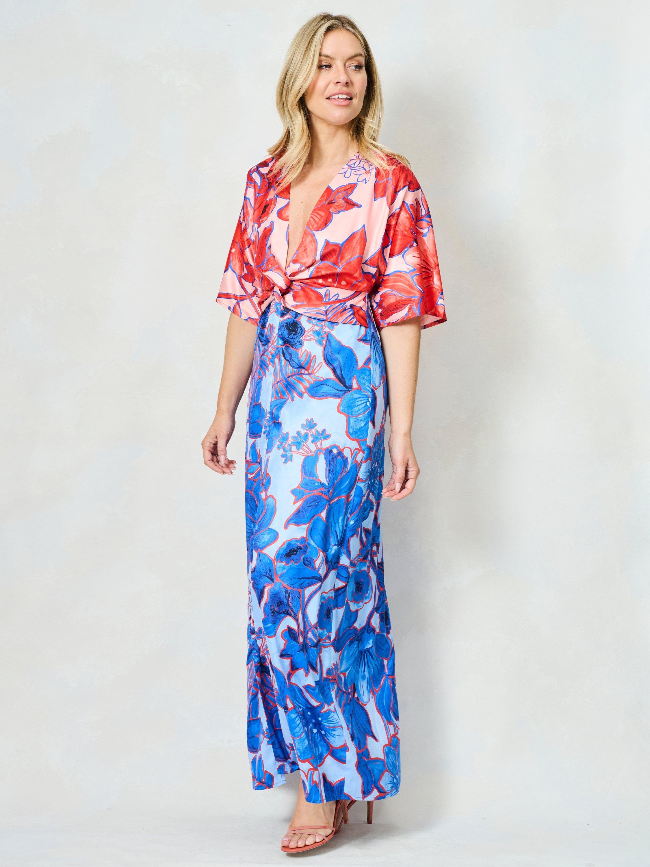 Product image 2 of 5, which shows Hope & Ivy The Bernadette Colour Block Floral Maxi Dress, Multi, 8