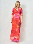 Hope & Ivy The Christina Abstract Open Back Maxi Dress, Pink/Multi