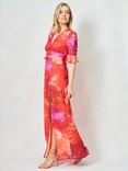 Hope & Ivy The Christina Abstract Open Back Maxi Dress, Pink/Multi