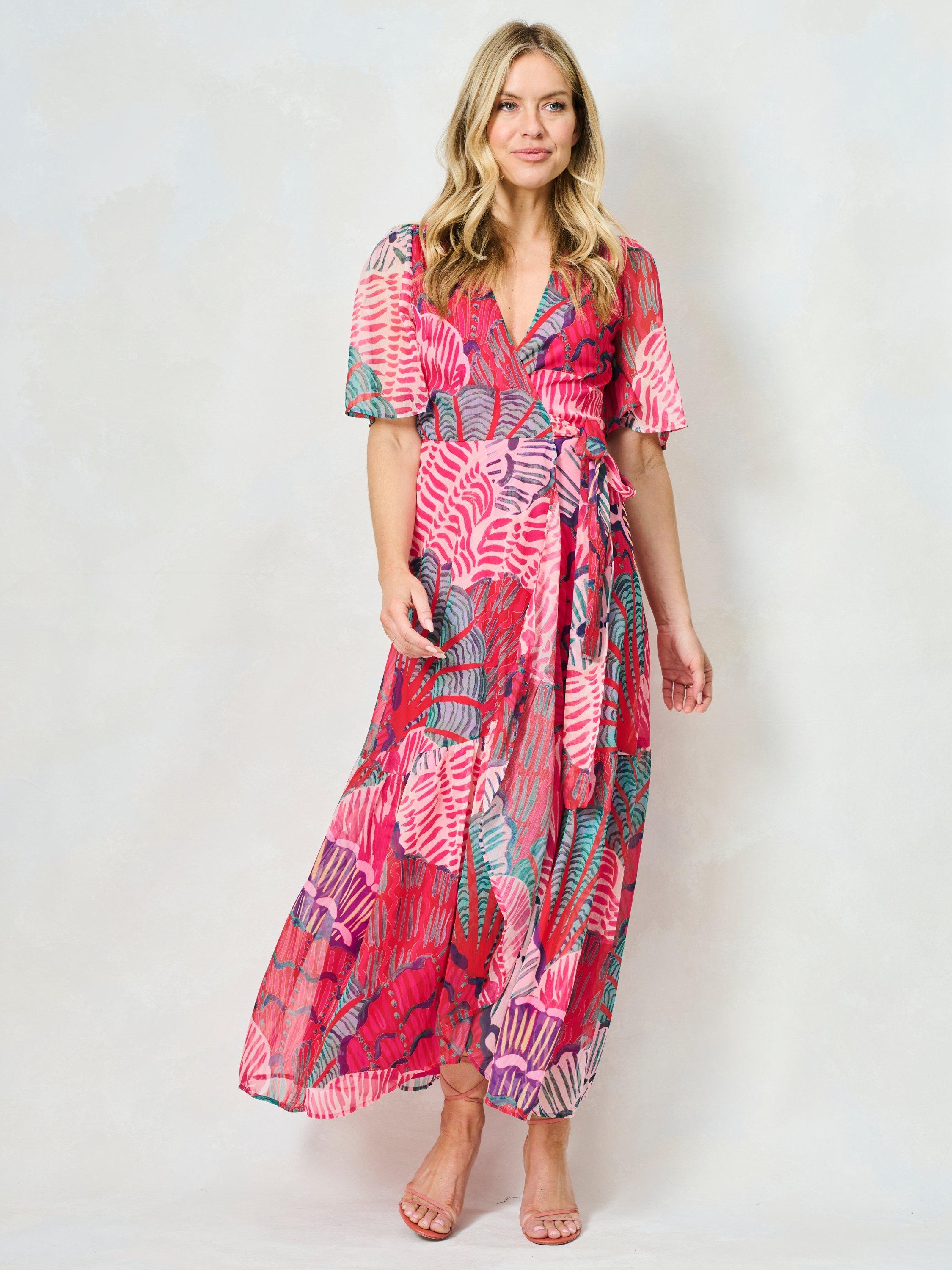 Product image 1 of 5, which shows Hope & Ivy The Cordelia Abstract Wrap Maxi Dress, Pink/Multi, 6