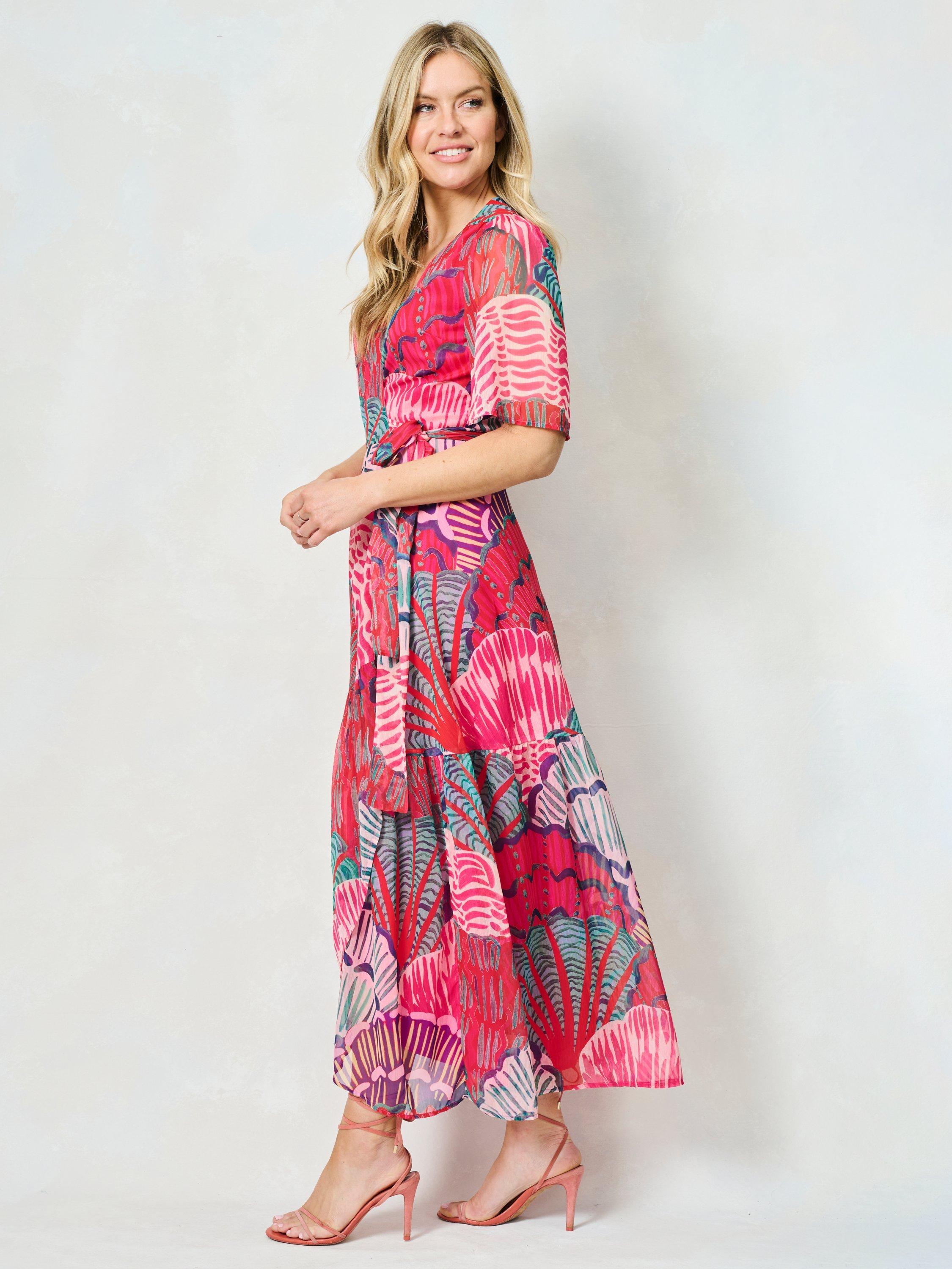 Product image 3 of 5, which shows Hope & Ivy The Cordelia Abstract Wrap Maxi Dress, Pink/Multi, 6