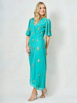 Hope & Ivy The Emmeline Embellished Wrap Maxi Dress, Green - view 2, Green