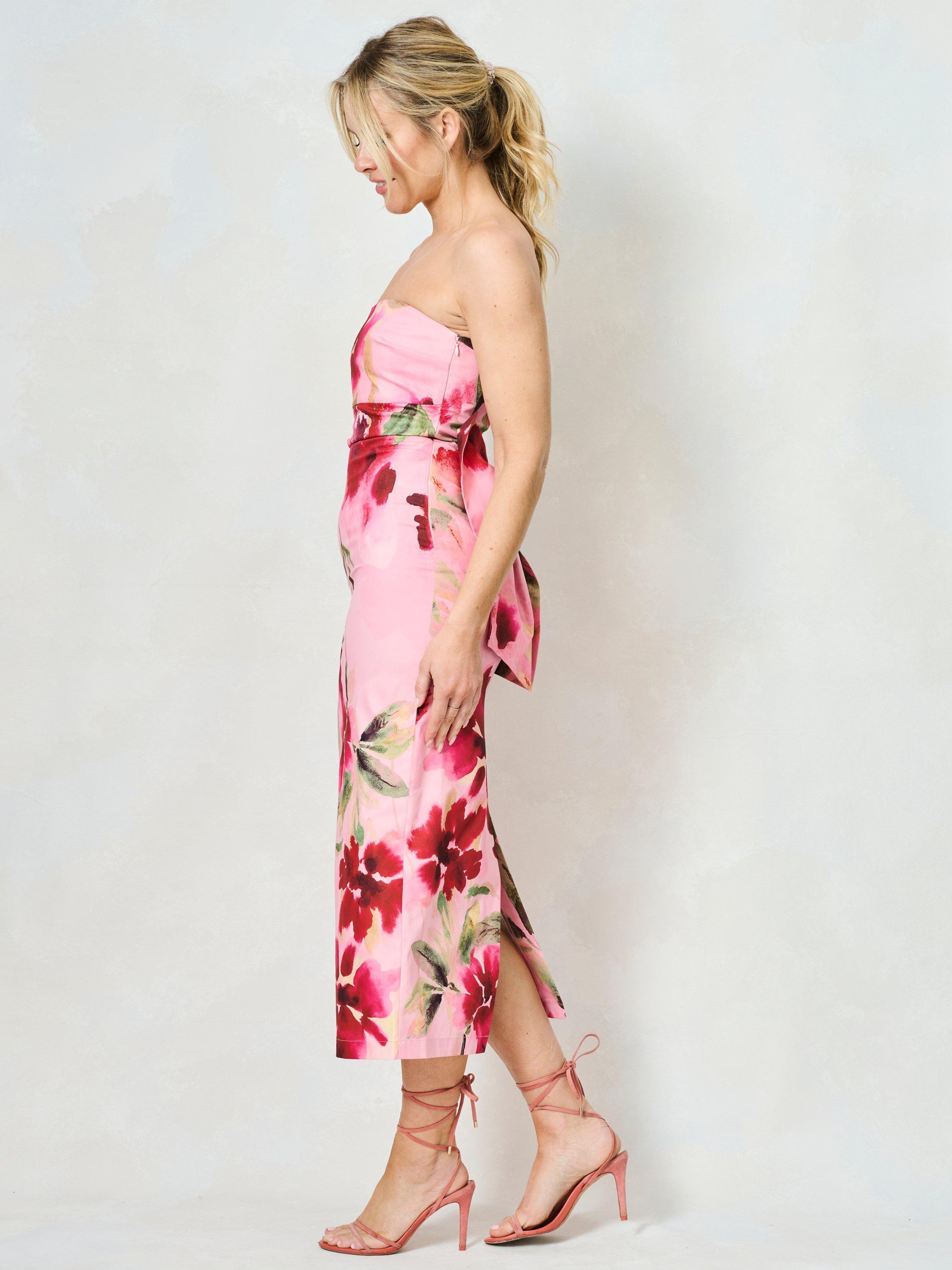 Product image 3 of 6, which shows Hope & Ivy The Faith Floral Bow Detail Strapless Dress, Pink/Multi, 6