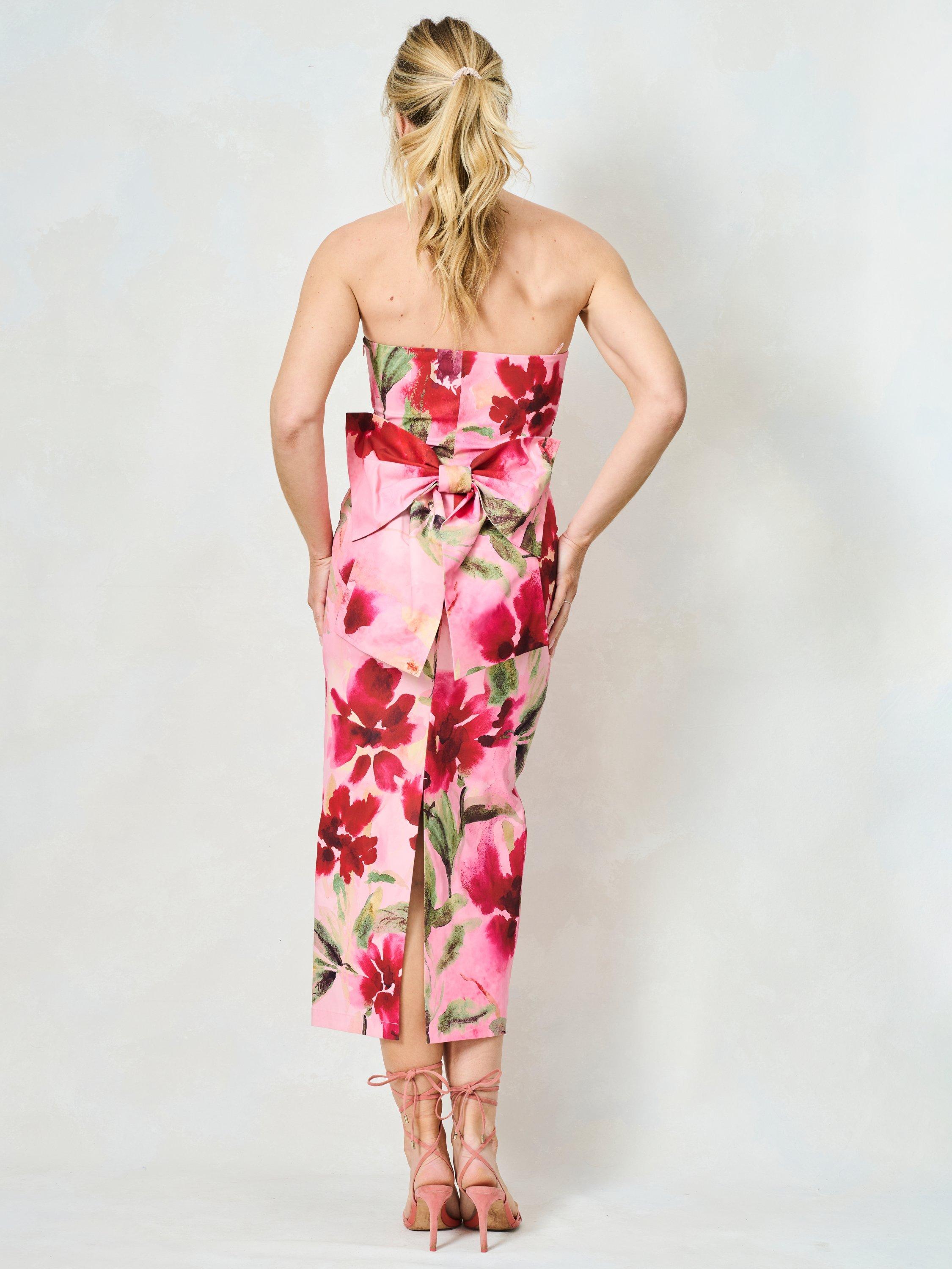 Product image 5 of 6, which shows Hope & Ivy The Faith Floral Bow Detail Strapless Dress, Pink/Multi, 6