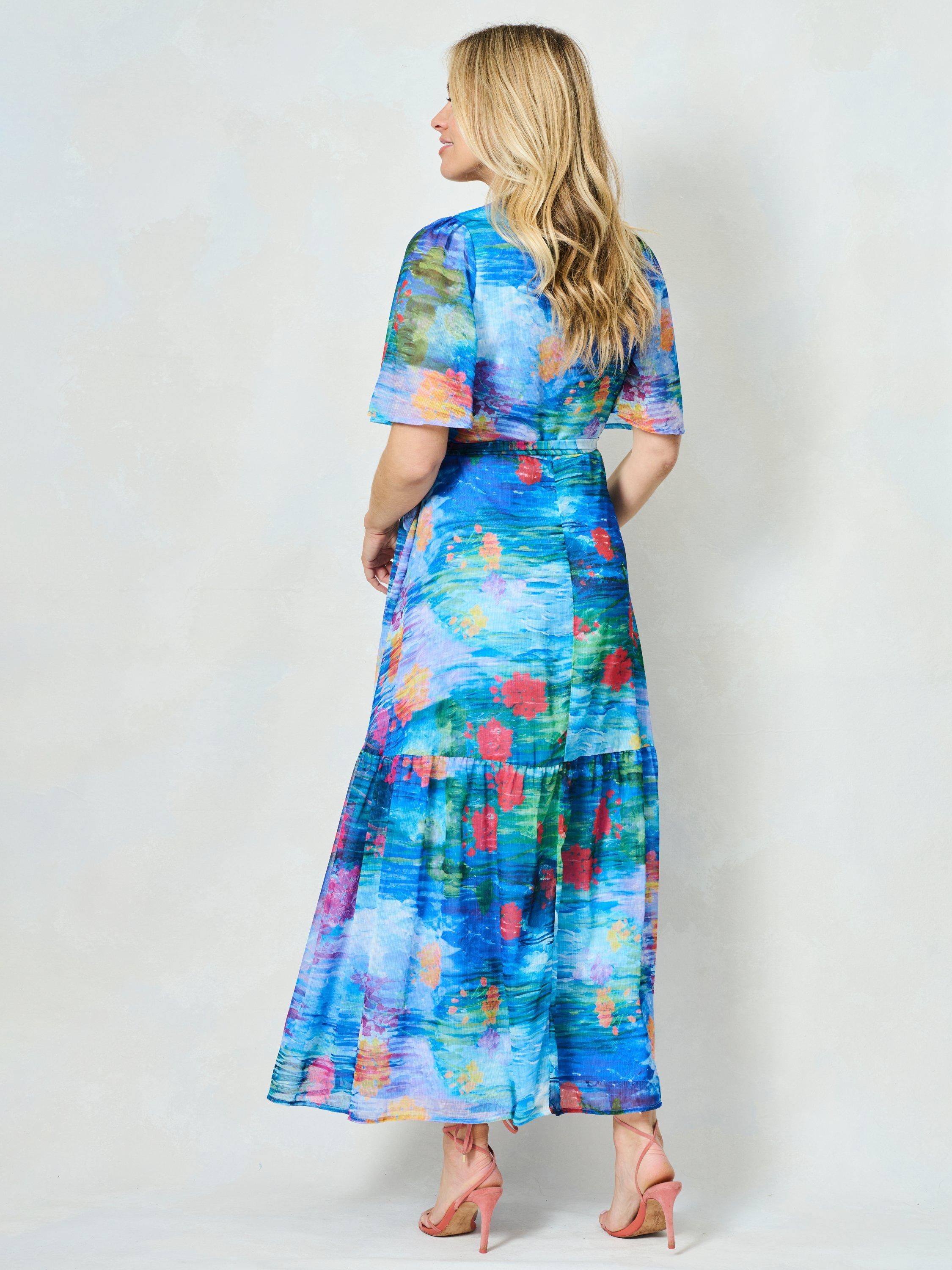 Product image 3 of 5, which shows Hope & Ivy The Felicia Abstract Wrap Maxi Dress, Blue/Multi, 8
