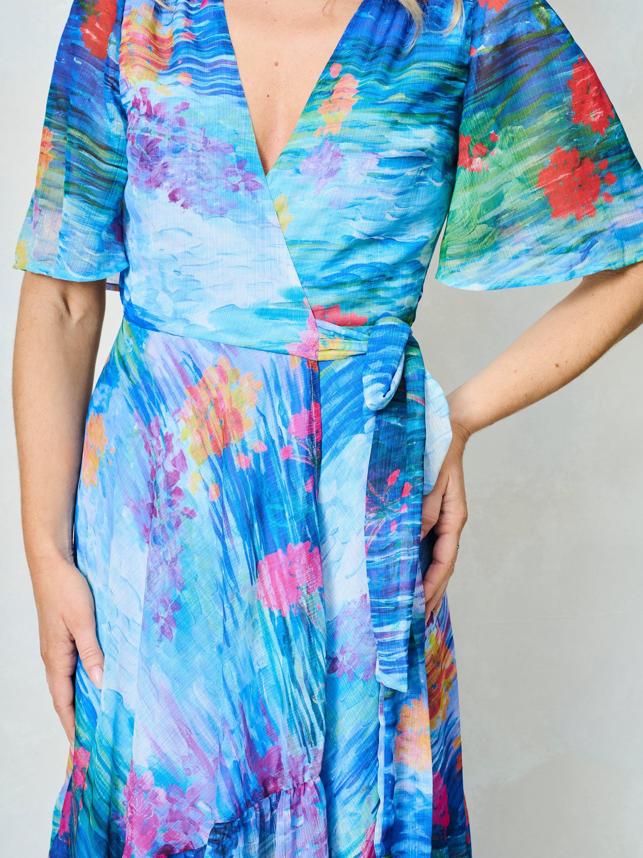 Product image 4 of 5, which shows Hope & Ivy The Felicia Abstract Wrap Maxi Dress, Blue/Multi, 8