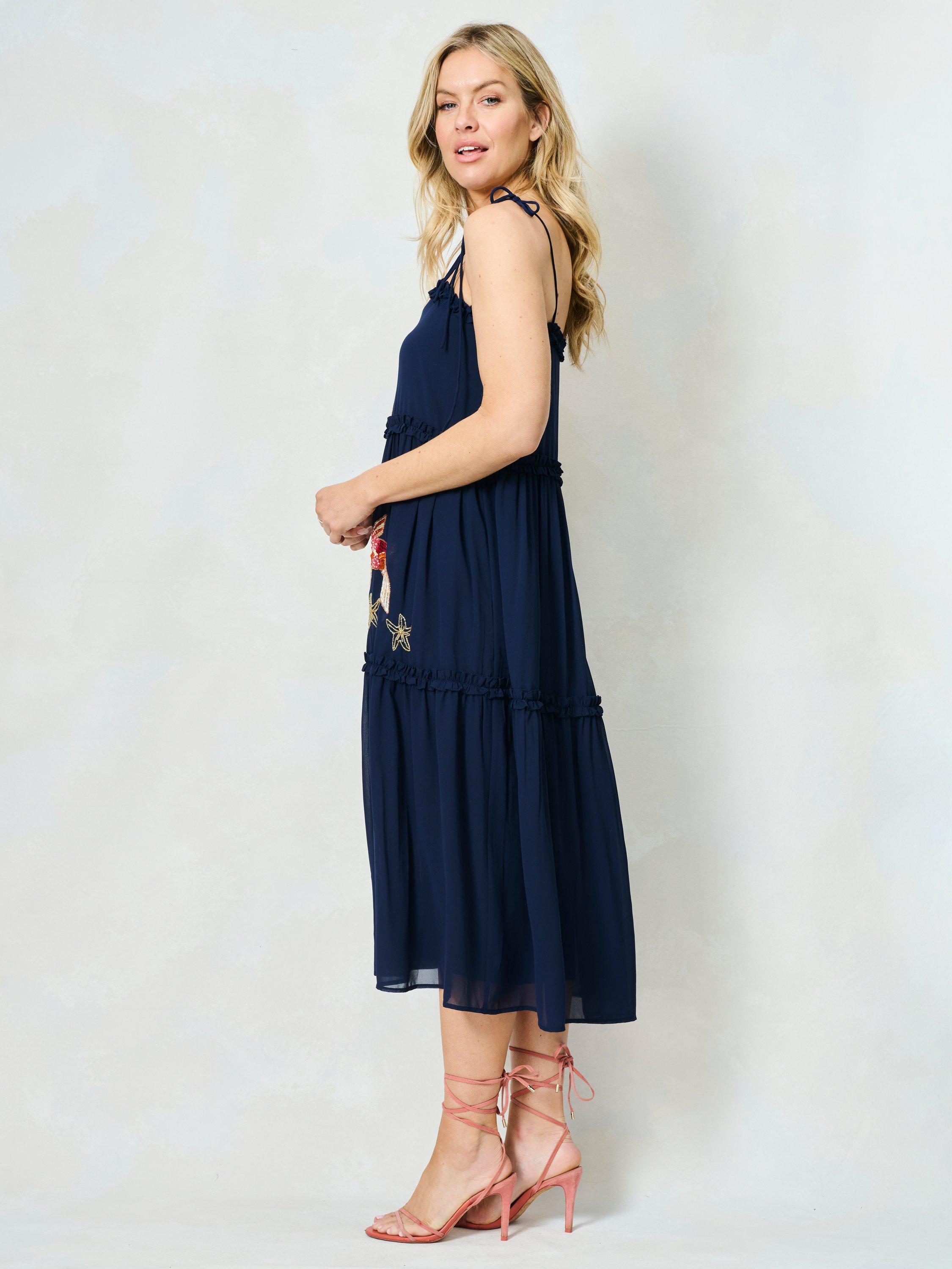 Product image 2 of 5, which shows Hope & Ivy The Inaya Embellished Sealife Midi Dress, Navy, 6