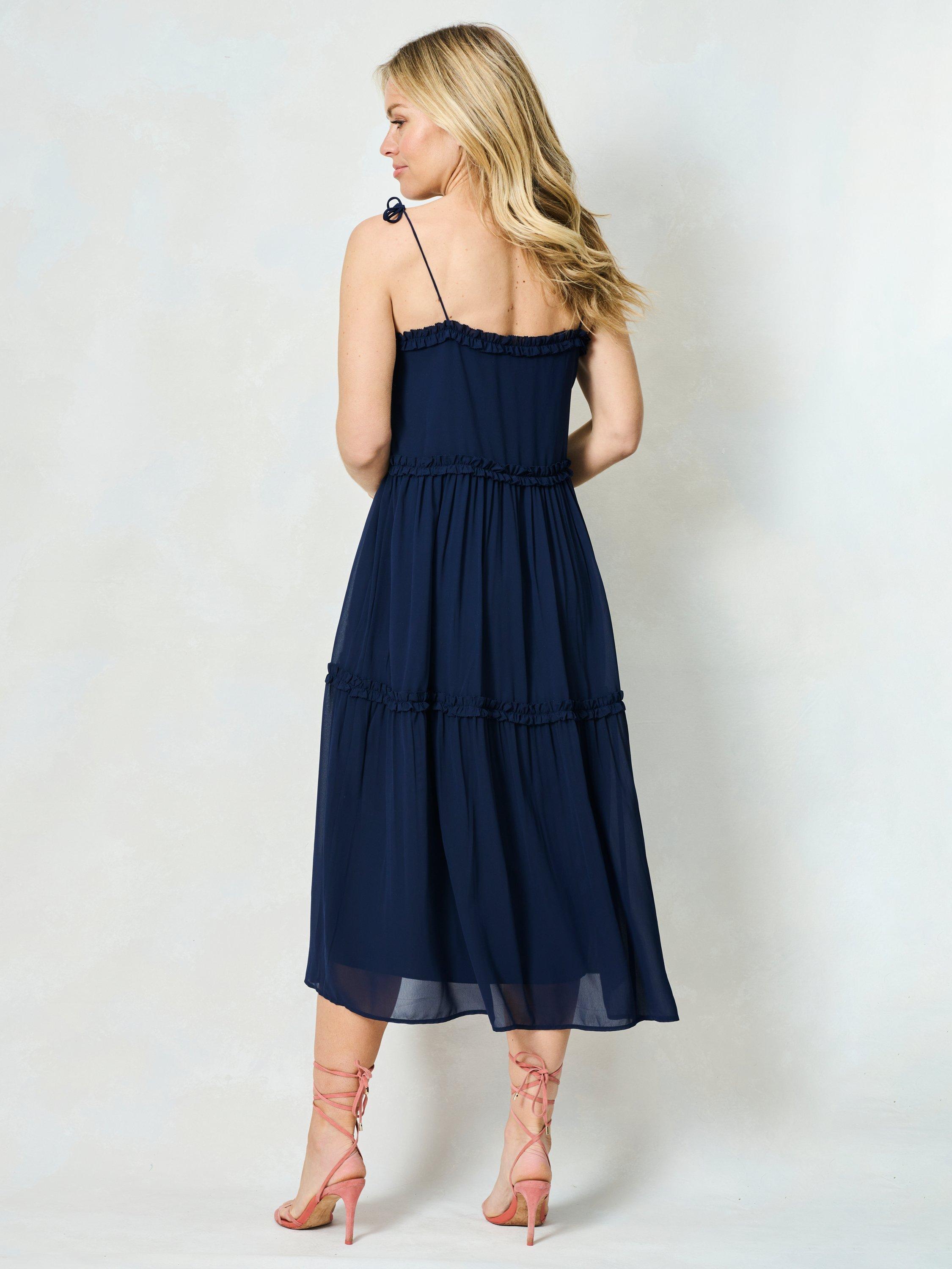 Product image 3 of 5, which shows Hope & Ivy The Inaya Embellished Sealife Midi Dress, Navy, 6