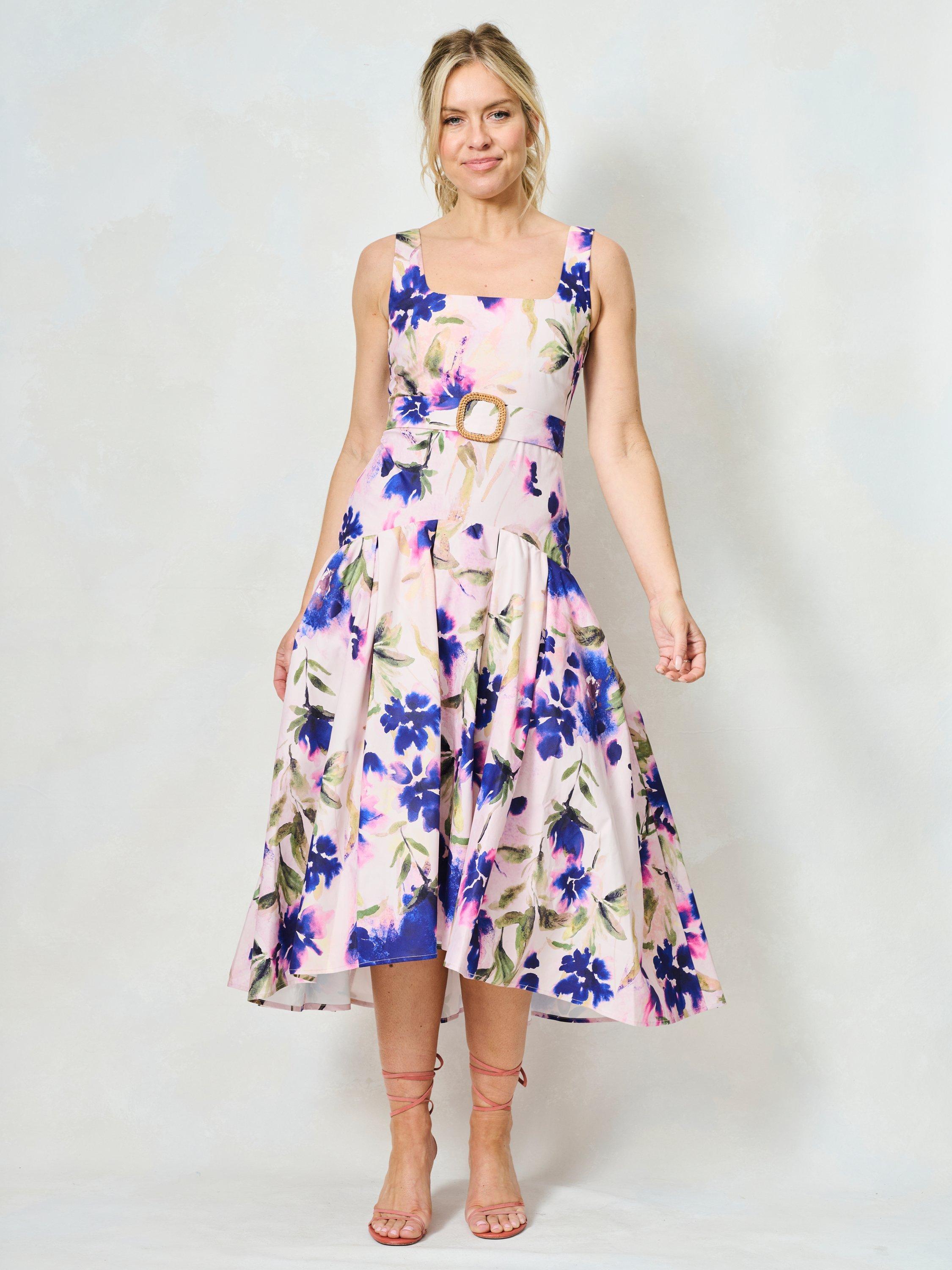 Product image 1 of 7, which shows Hope & Ivy The Lavina Floral Flared Midi Dress, Purple/Multi, 6