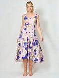 Hope & Ivy The Lavina Floral Flared Midi Dress, Purple/Multi, Purple/Multi