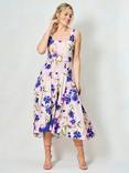 Hope & Ivy The Lavina Floral Flared Midi Dress, Purple/Multi, Purple/Multi