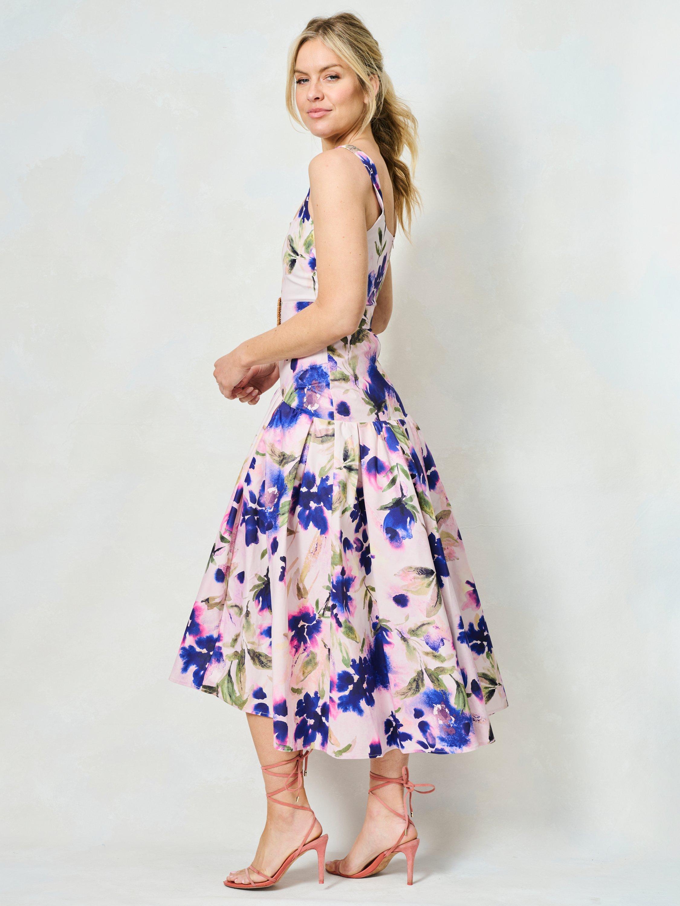 Product image 5 of 7, which shows Hope & Ivy The Lavina Floral Flared Midi Dress, Purple/Multi, 6