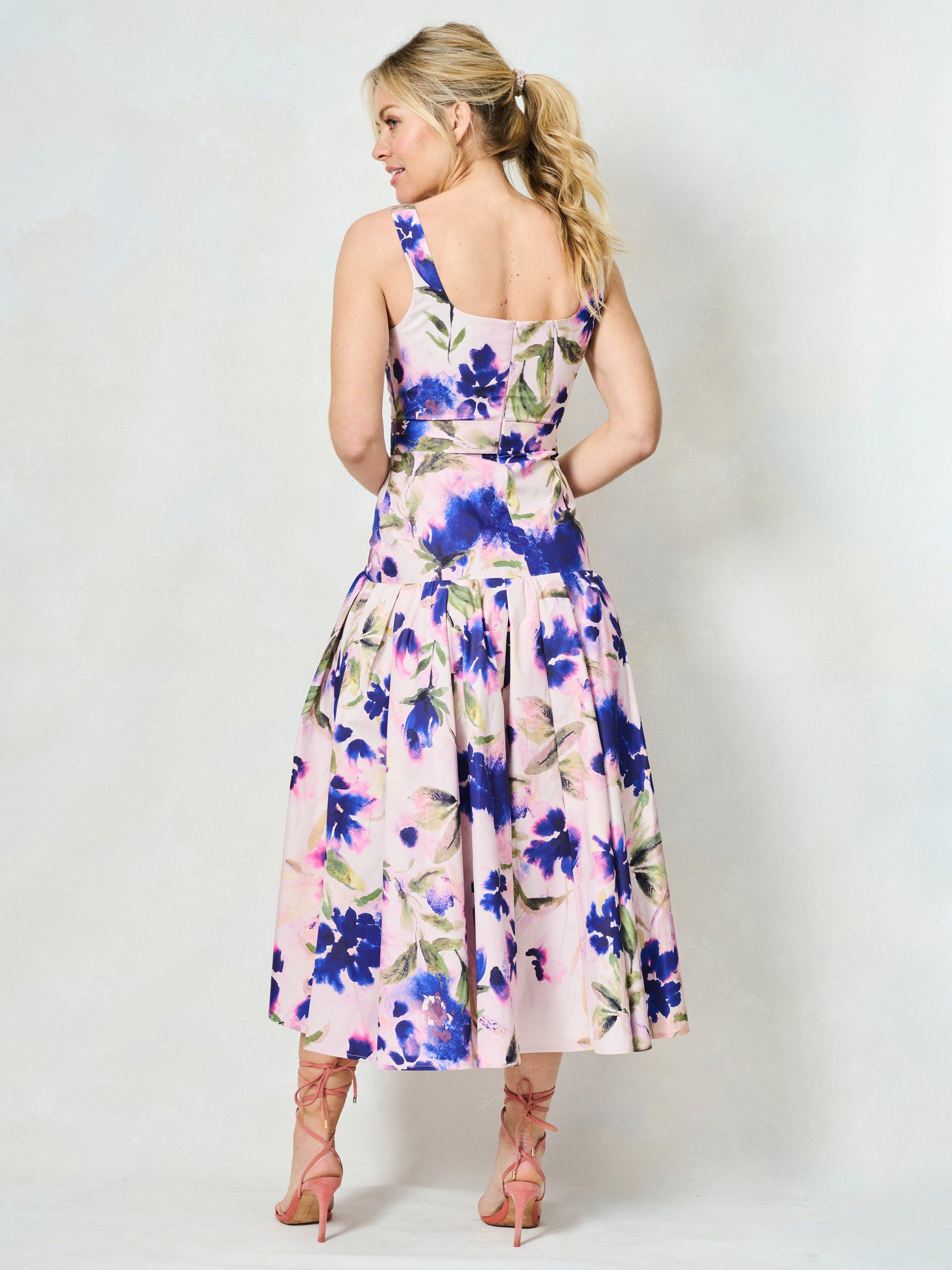 Product image 6 of 7, which shows Hope & Ivy The Lavina Floral Flared Midi Dress, Purple/Multi, 6