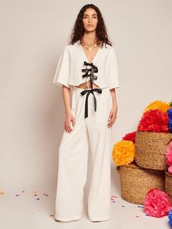 Sister Jane Short Sleeve Bow Detail Broderie Heart Cotton Top, White - view 2, White