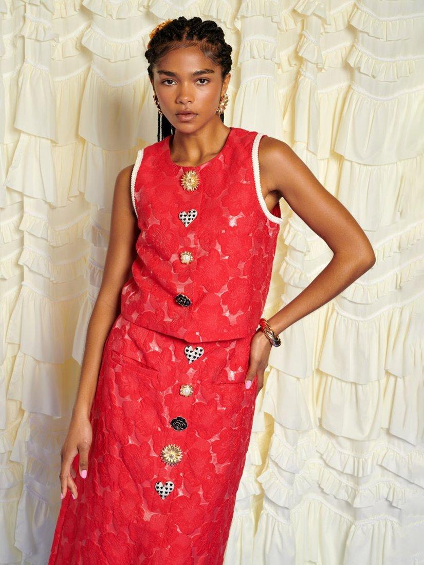 Product image 1 of 6, which shows Sister Jane Floral Jacquard Sleeveless Top, Red, 6