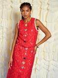 Sister Jane Floral Jacquard Sleeveless Top, Red