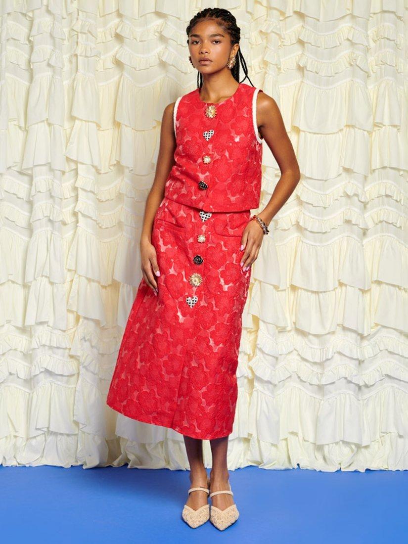 Product image 2 of 6, which shows Sister Jane Floral Jacquard Sleeveless Top, Red, 6