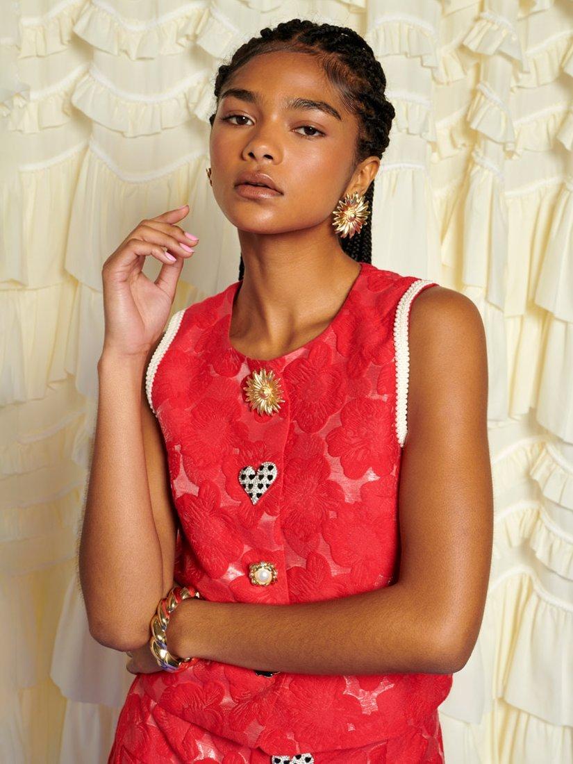 Product image 5 of 6, which shows Sister Jane Floral Jacquard Sleeveless Top, Red, 6