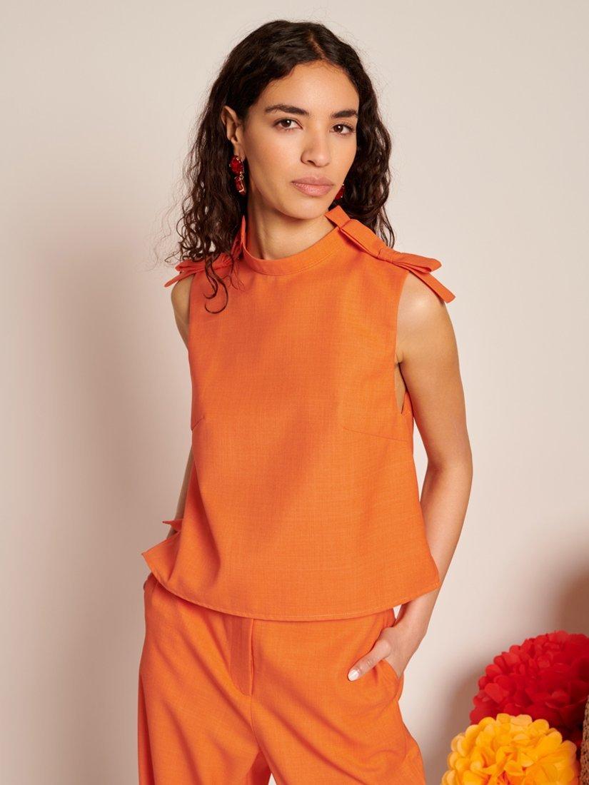 Product image 1 of 6, which shows Sister Jane Nero Sleeveless Bow Shoulder Cropped Top, Orange, 6