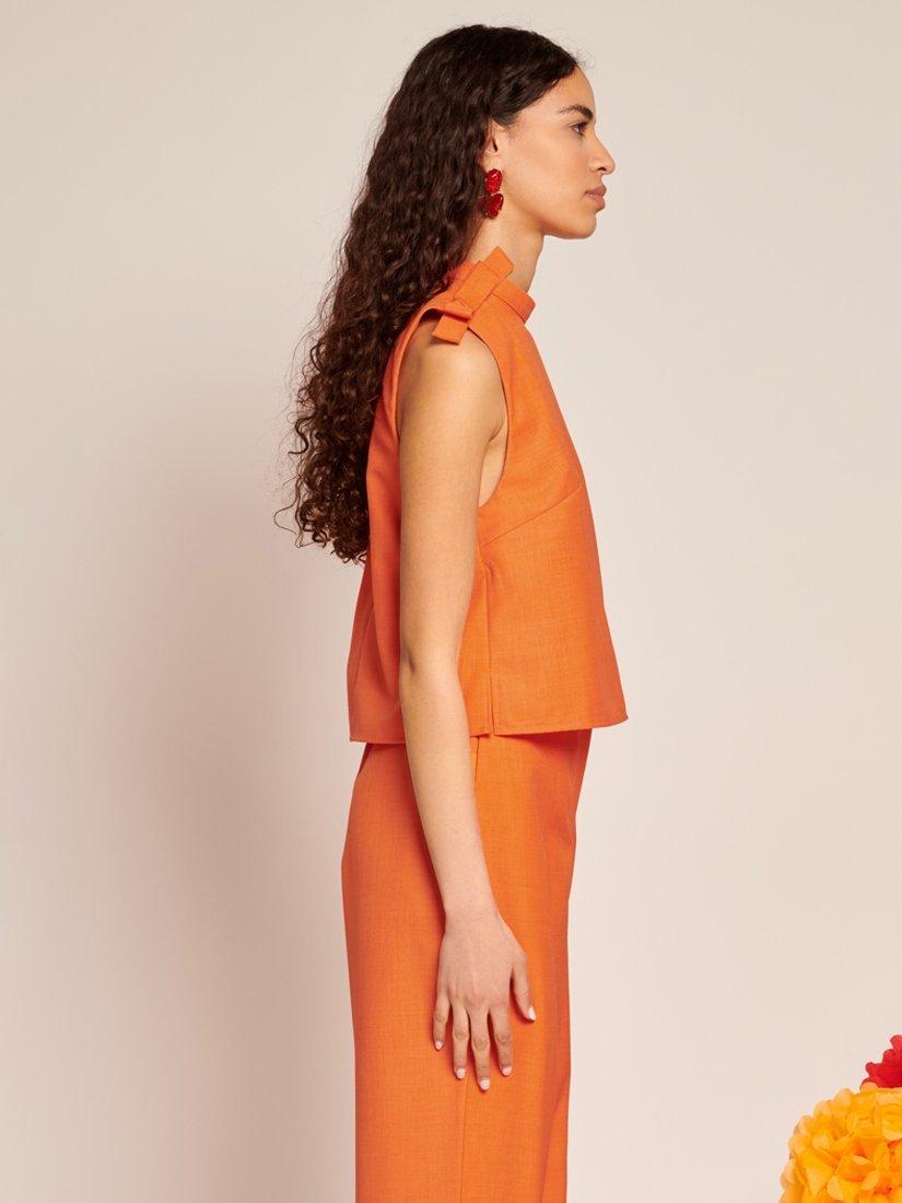 Product image 3 of 6, which shows Sister Jane Nero Sleeveless Bow Shoulder Cropped Top, Orange, 6