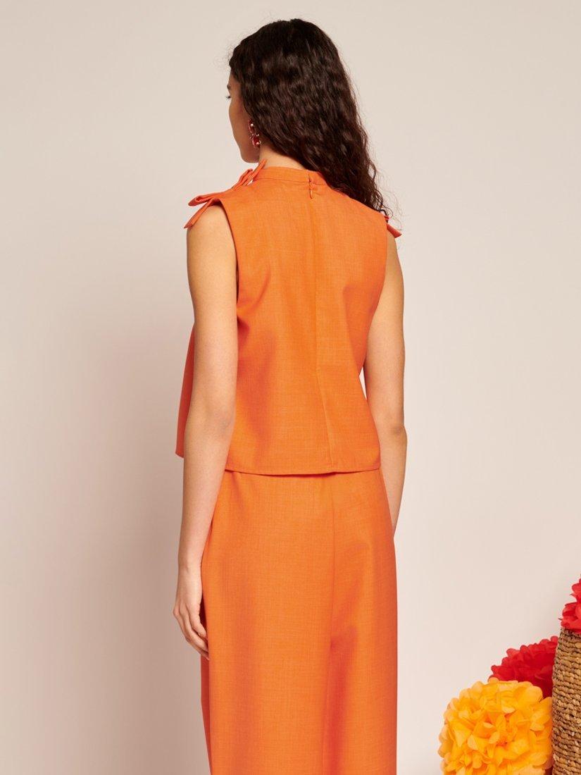 Product image 4 of 6, which shows Sister Jane Nero Sleeveless Bow Shoulder Cropped Top, Orange, 6