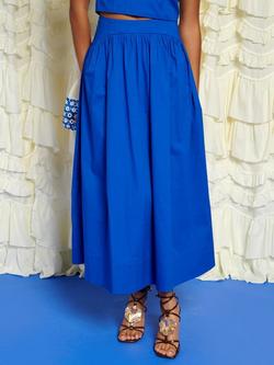 Sister Jane High Waist Cotton Blend Midi Skirt, Blue, Blue