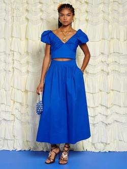 Sister Jane High Waist Cotton Blend Midi Skirt, Blue - view 2, Blue