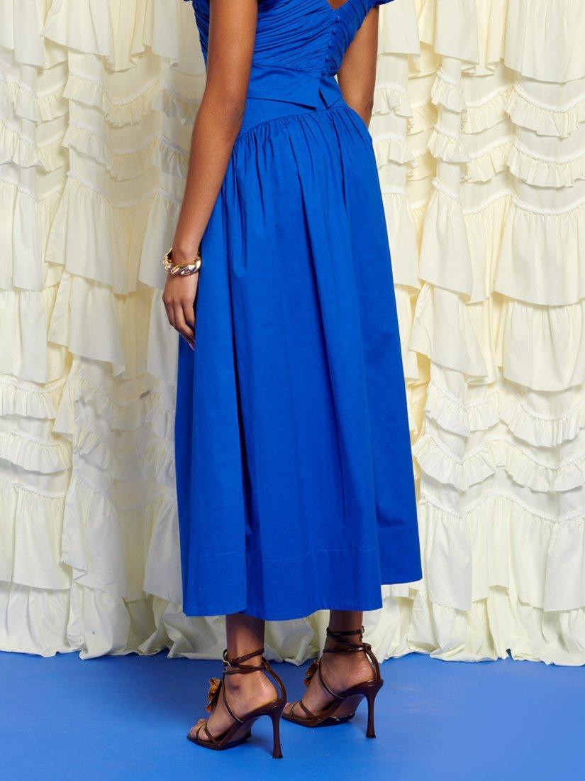 Product image 4 of 6, which shows Sister Jane High Waist Cotton Blend Midi Skirt, Blue, 6