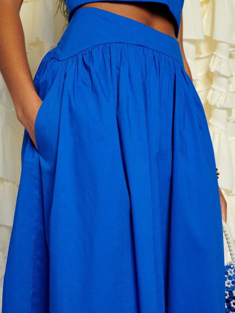 Product image 5 of 6, which shows Sister Jane High Waist Cotton Blend Midi Skirt, Blue, 6