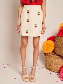 Sister Jane Espa Beaded Cherries Mini Skirt, Ivory, Ivory