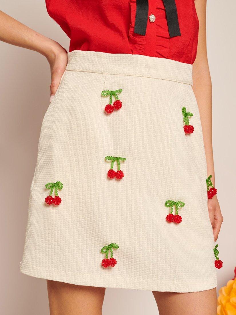 Product image 5 of 6, which shows Sister Jane Espa Beaded Cherries Mini Skirt, Ivory, 6