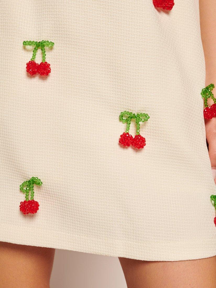 Product image 6 of 6, which shows Sister Jane Espa Beaded Cherries Mini Skirt, Ivory, 6