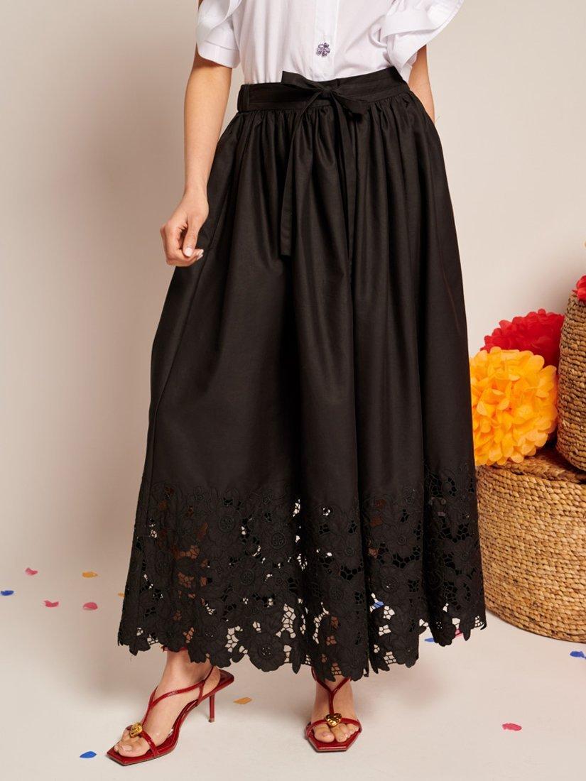 Product image 1 of 6, which shows Sister Jane Embroidered Floral Maxi Skirt, Black, 6