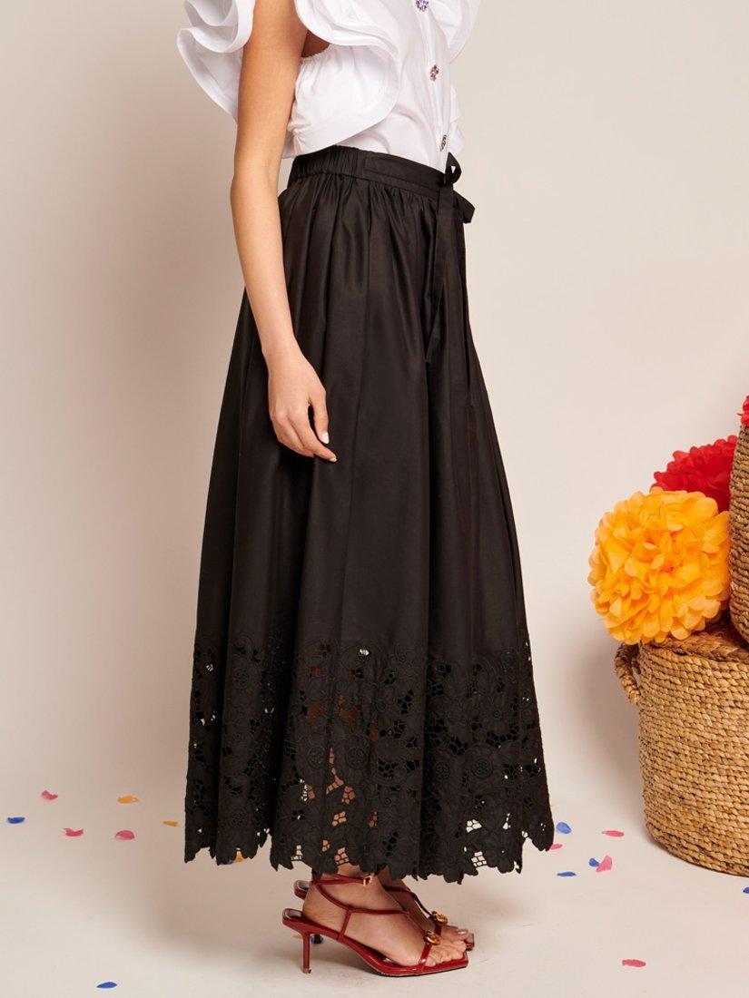 Product image 3 of 6, which shows Sister Jane Embroidered Floral Maxi Skirt, Black, 6