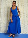 Sister Jane Sleeveless Bow Detail Cotton Blend Midi Dress, Blue