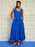 Sister Jane Sleeveless Bow Detail Cotton Blend Midi Dress, Blue