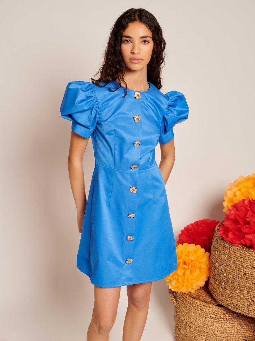 Product image 1 of 6, which shows Sister Jane Gemstone Buttons Mini Dress, Blue, 6