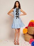 Sister Jane Jacquard Bow Detail Mini Dress, Blue