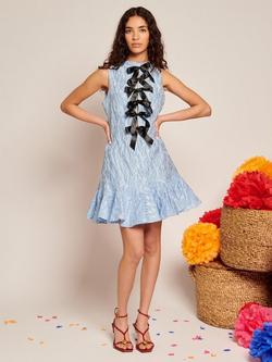 Sister Jane Jacquard Bow Detail Mini Dress, Blue - view 2, Blue