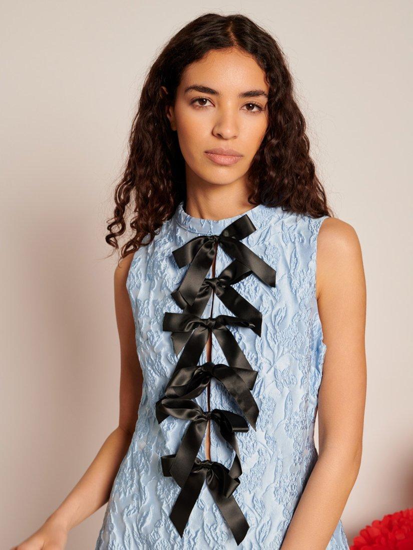 Product image 5 of 6, which shows Sister Jane Jacquard Bow Detail Mini Dress, Blue, 6