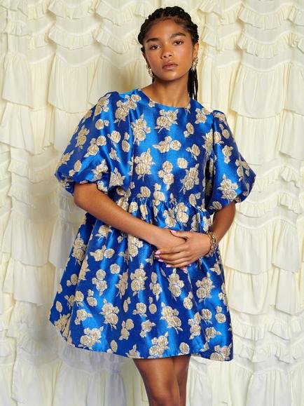 Sister Jane Floral Jacquard Mini Dress, Blue, Blue