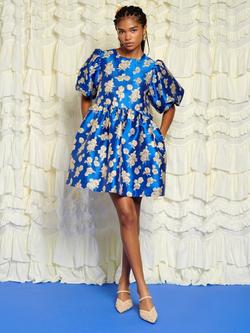 Sister Jane Floral Jacquard Mini Dress, Blue - view 2, Blue