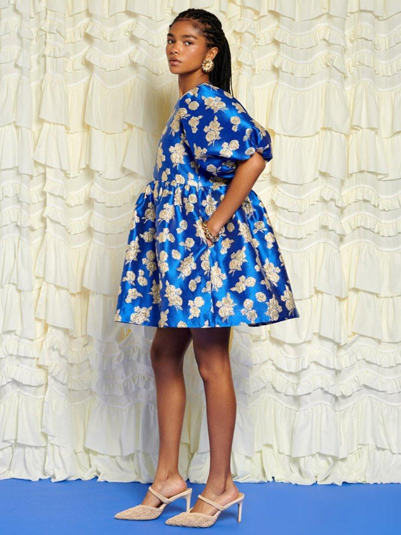 Product image 3 of 6, which shows Sister Jane Floral Jacquard Mini Dress, Blue, 6