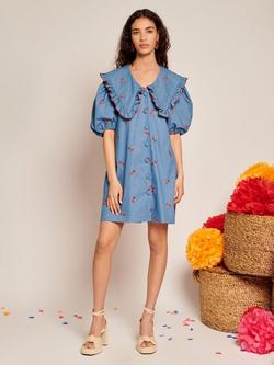 Sister Jane Lola Cherries Denim Mini Dress, Blue - view 2, Blue