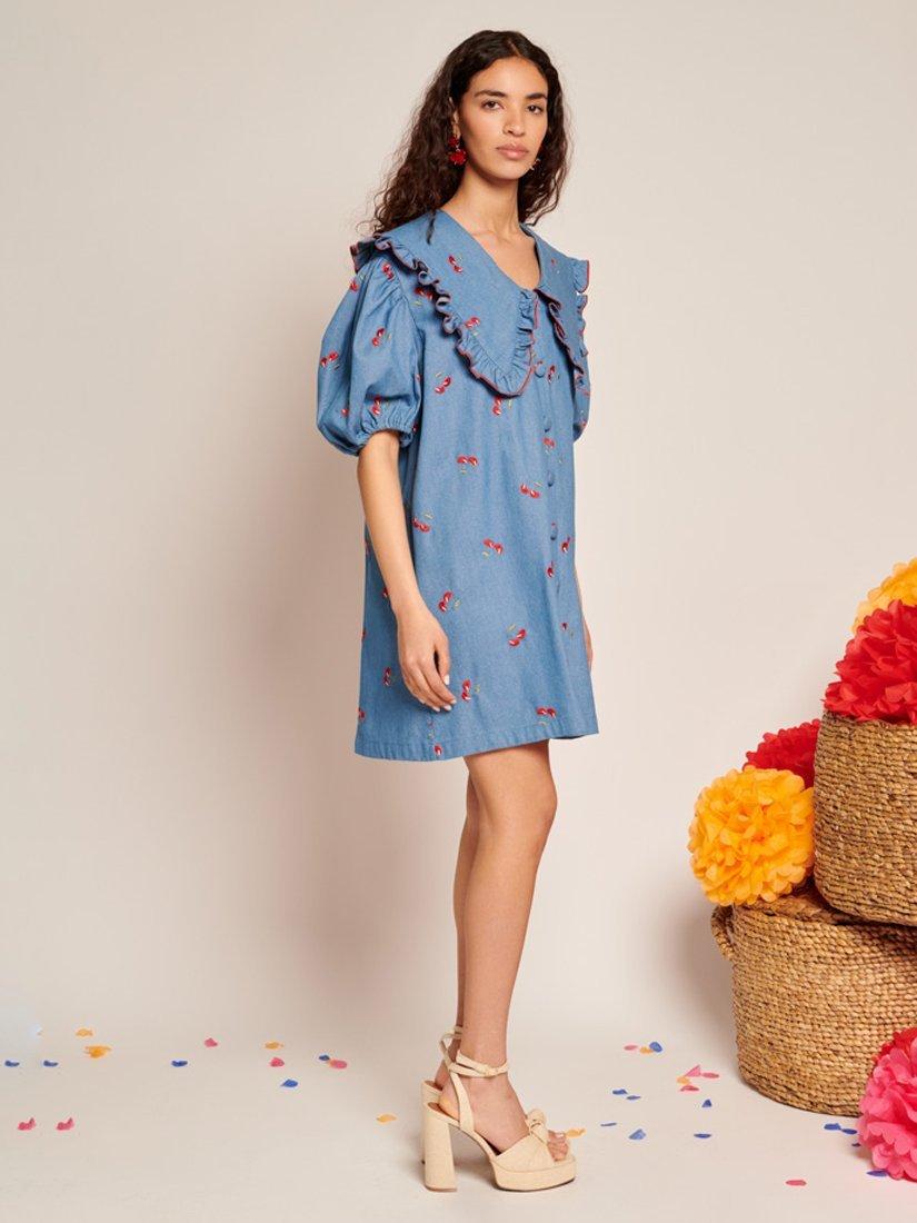 Product image 3 of 6, which shows Sister Jane Lola Cherries Denim Mini Dress, Blue, 6